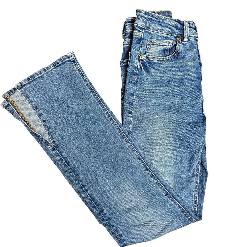 H&M Women Blue High Waisted Straight Leg Side Slit Jeans Size 4 Medium‎ Wash